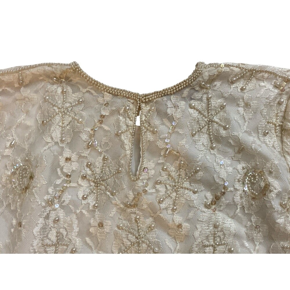 Vtg Laurence Kazar Ivory Blouse Women’s Beaded Lace Sequin Sz L Long‎ Sleeve - Picture 12 of 15
